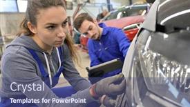  Presentation with car industry - Theme consisting of young-people-in-car-industry background and a ocean colored foreground