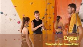  Presentation with young people diversity - Audience pleasing PPT theme consisting of young people in climbing gym backdrop and a tawny brown colored foreground