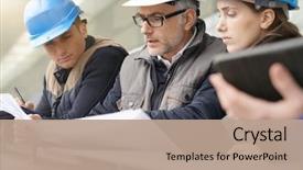  Presentation with engineering - Presentation theme with young people in engineering background and a coral colored foreground