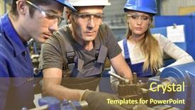  Presentation with metallurgy - Amazing slide set having young people in metallurgy training backdrop and a tawny brown colored foreground