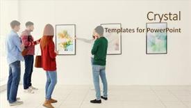  Presentation with art gallery - Audience pleasing slide set consisting of young people in modern art backdrop and a sky blue colored foreground