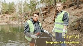  Presentation with tourists - Slide set having young-people-in-neon-vests background and a coral colored foreground