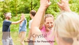  Presentation with motivation - Presentation theme having young-people-in-team-building background and a lemonade colored foreground