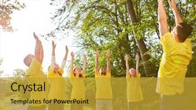  Presentation with teambuilding - Colorful slide deck enhanced with young people in teambuilding workshop backdrop and a gold colored foreground