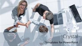  Presentation with give - Amazing slide deck having young-people-in-the-office backdrop and a light blue colored foreground