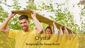  Presentation with team building - Beautiful theme featuring young people in the team backdrop and a yellow colored foreground