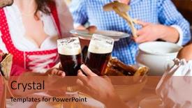  Presentation with traditional - Amazing PPT theme having young people in traditional bavarian tracht eating with sausages in restaurant or pub lunch or dinner backdrop and a red colored foreground