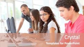  Presentation with elderly people exercise patient training - Audience pleasing PPT layouts consisting of young people in training course backdrop and a coral colored foreground
