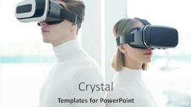  Presentation with virtual reality - Cool new PPT layouts with young-people-in-white-sweaters backdrop and a sky blue colored foreground