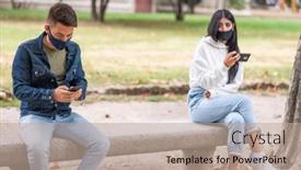  Presentation with social distancing - Slide deck with young-people-keeping-social-distancing background and a coral colored foreground