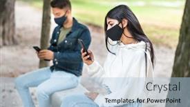  Presentation with social distancing - PPT layouts with young-people-keeping-social-distancing background and a light blue colored foreground