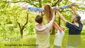  Presentation with building team - PPT theme featuring young-people-lifting-a-woman background and a yellow colored foreground
