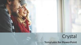  Presentation with cafe - Cool new PPT layouts with young people looking at cafe backdrop and a light blue colored foreground