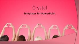  Presentation with hearts - PPT theme with young people makes hearts using fingers on pink background background and a gray colored foreground