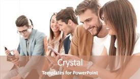  Presentation with people talking - Audience pleasing presentation consisting of young people of different nationalities backdrop and a coral colored foreground