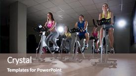  Presentation with people - PPT theme enhanced with young people on bikes indoors background and a gray colored foreground
