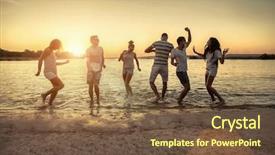  Presentation with beach party - Presentation theme having young people on the beach background and a tawny brown colored foreground