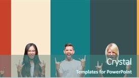  Presentation with people collage - Slides consisting of young people over colorful stripes background and a ocean colored foreground