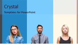  Presentation with people collage - Slide deck consisting of young people over colorful background and a light blue colored foreground