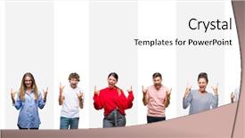  Presentation with people collage - Theme having young people over white stripes background and a white colored foreground
