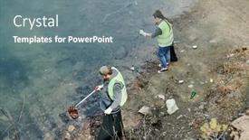  Presentation with garbage - Presentation theme with young-people-picking-up-garbage background and a gray colored foreground