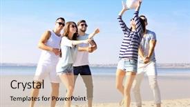  Presentation with people - Audience pleasing PPT theme consisting of young people playing with ball backdrop and a  colored foreground