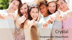  Presentation with young people in the club - Presentation theme with young people pointing at you background and a coral colored foreground