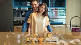  Presentation with kitchen furniture - Theme having young-people-preparing-breakfast-together background and a yellow colored foreground