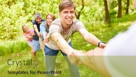  Presentation with building team - Presentation theme with young-people-pull-hands background and a gold colored foreground