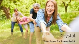  Presentation with strength - Theme having young-people-pull-hands background and a yellow colored foreground