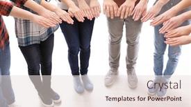  Presentation with people unity - Presentation theme enhanced with young people putting hands together as symbol of unity background and a lemonade colored foreground