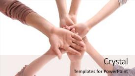  Presentation with people unity - Beautiful presentation featuring young people putting hands together backdrop and a lemonade colored foreground