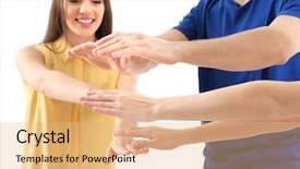  Presentation with people unity - PPT layouts with young people putting hands together background and a coral colored foreground