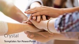  Presentation with collaboration - Audience pleasing presentation consisting of young-people-putting-their-hands backdrop and a coral colored foreground