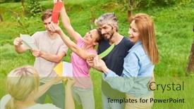  Presentation with building team - Presentation theme having young-people-read-colorful-cards background and a yellow colored foreground