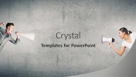  Presentation with trumpet - Colorful theme enhanced with young-people-screaming-at-each backdrop and a light gray colored foreground