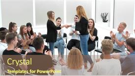  Presentation with shaking hands - Presentation enhanced with young-people-shaking-hands background and a coral colored foreground