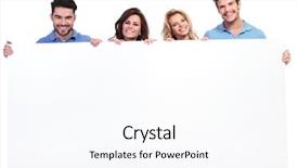  Presentation with casual young people - Presentation theme consisting of young people showing a big background and a cool aqua colored foreground