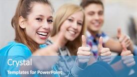  Presentation with people - Amazing slide set having young people showing thumbs up backdrop and a teal colored foreground