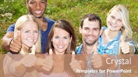  Presentation with people - Audience pleasing theme consisting of young-people-showing-thumbs-up backdrop and a coral colored foreground