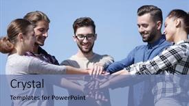  Presentation with people unity - PPT theme consisting of young people shows their unity background and a seafoam green colored foreground