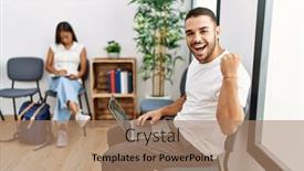  Presentation with waiting room - Theme consisting of young-people-sitting-at-waiting background and a  colored foreground