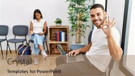  Presentation with waiting room - Presentation enhanced with young-people-sitting-at-waiting background and a  colored foreground