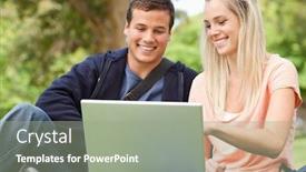  Presentation with people - Amazing PPT layouts having young-people-sitting-while-using backdrop and a gray colored foreground