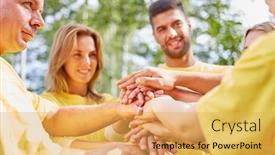  Presentation with teambuilding - PPT layouts enhanced with young-people-stack-hands background and a yellow colored foreground