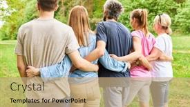  Presentation with stand - Presentation design with young-people-stand-side background and a coral colored foreground