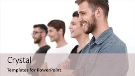  Presentation with young people diversity - Beautiful presentation theme featuring young people standing on line backdrop and a  colored foreground