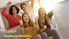  Presentation with supporting - Presentation design consisting of young-people-supporting-spain-national background and a tawny brown colored foreground