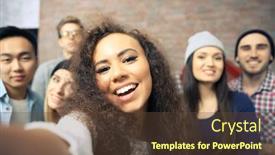  Presentation with brick wall - Slides having young people taking group photo on brick wall background background and a tawny brown colored foreground