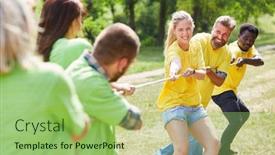  Presentation with teambuilding - Audience pleasing slides consisting of young-people-together-in-tug backdrop and a mint green colored foreground